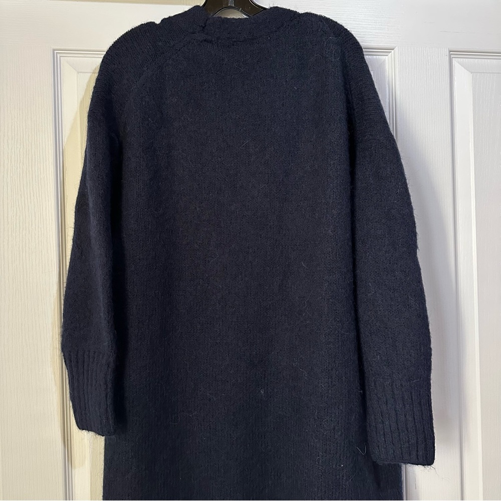 New Zara $69 Wool Blend Navy Blue Long Cardigan with Pockets Medium Large - Picture 10 of 13